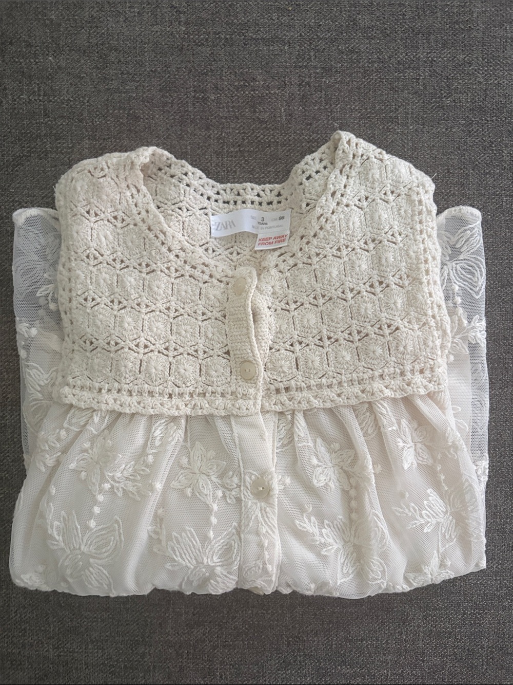 Zara Cream Crochet Bodice Lace Button-Front Top